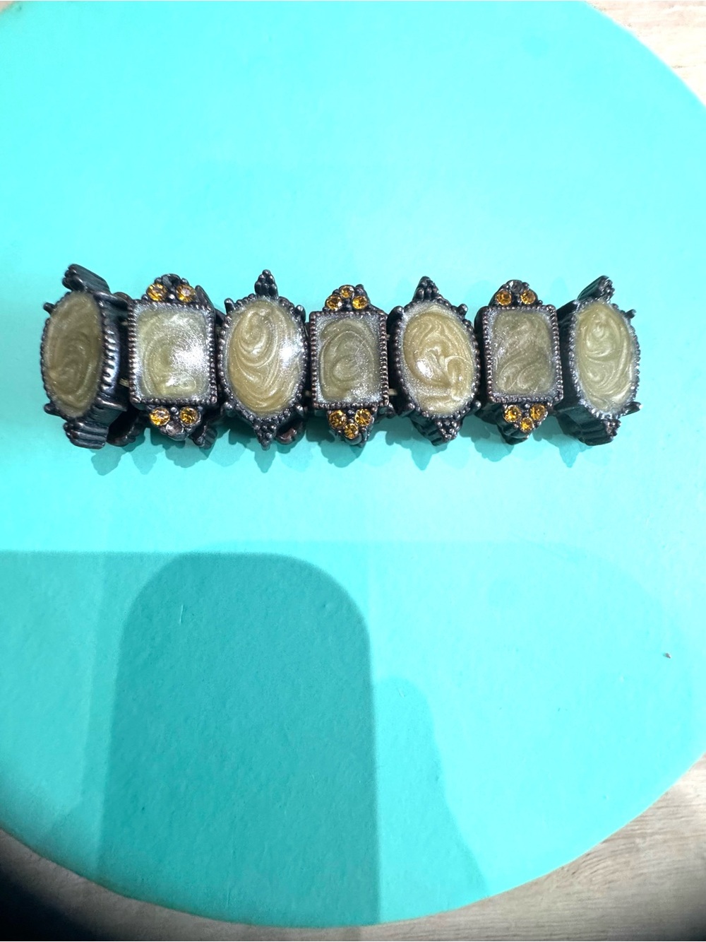 Vintage Stretch Bracelet with Carved Resin Cabochons.